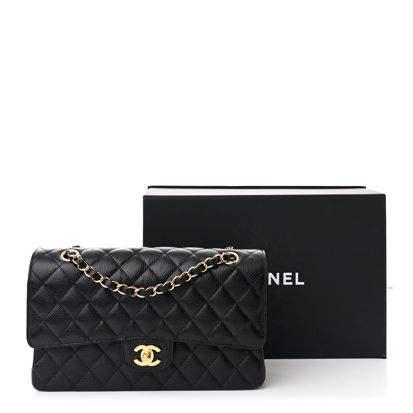 Caviar Quilted Medium Double Flap Black