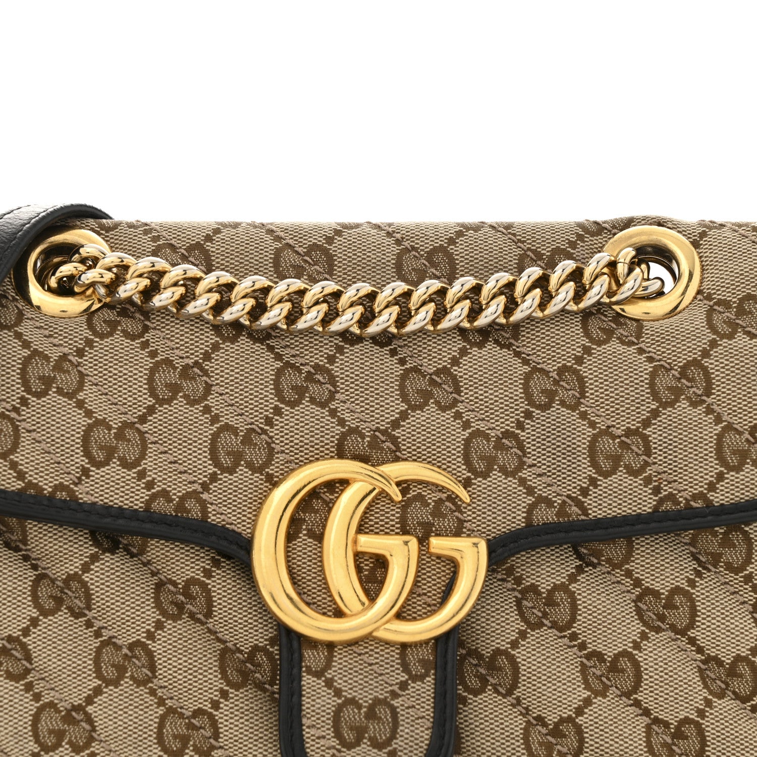 Gucci Monogram Matelasse Diagonal Mini GG Marmont Shoulder Bag Beige Black 8 of 15
