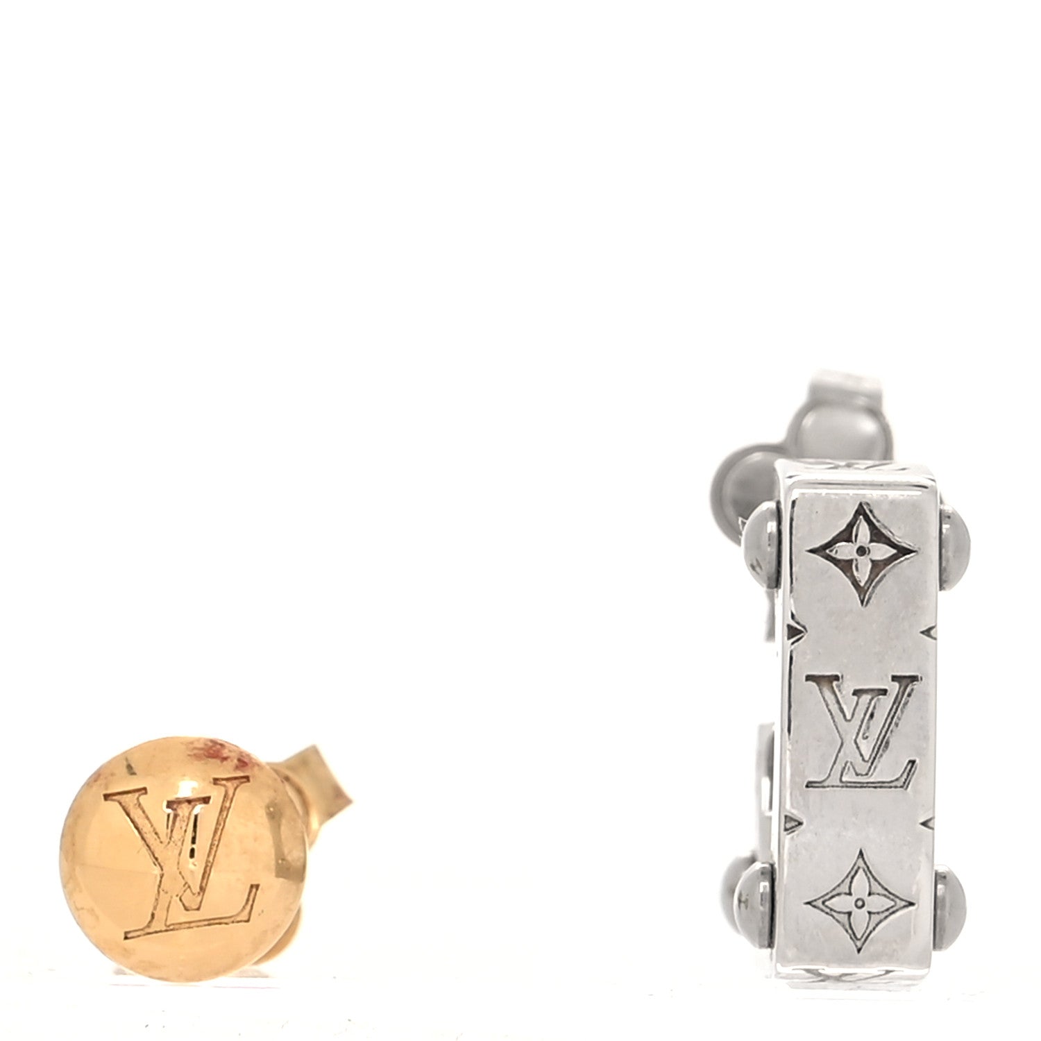 Louis Vuitton Monogram Bold Earrings Gold Silver 1 of 5