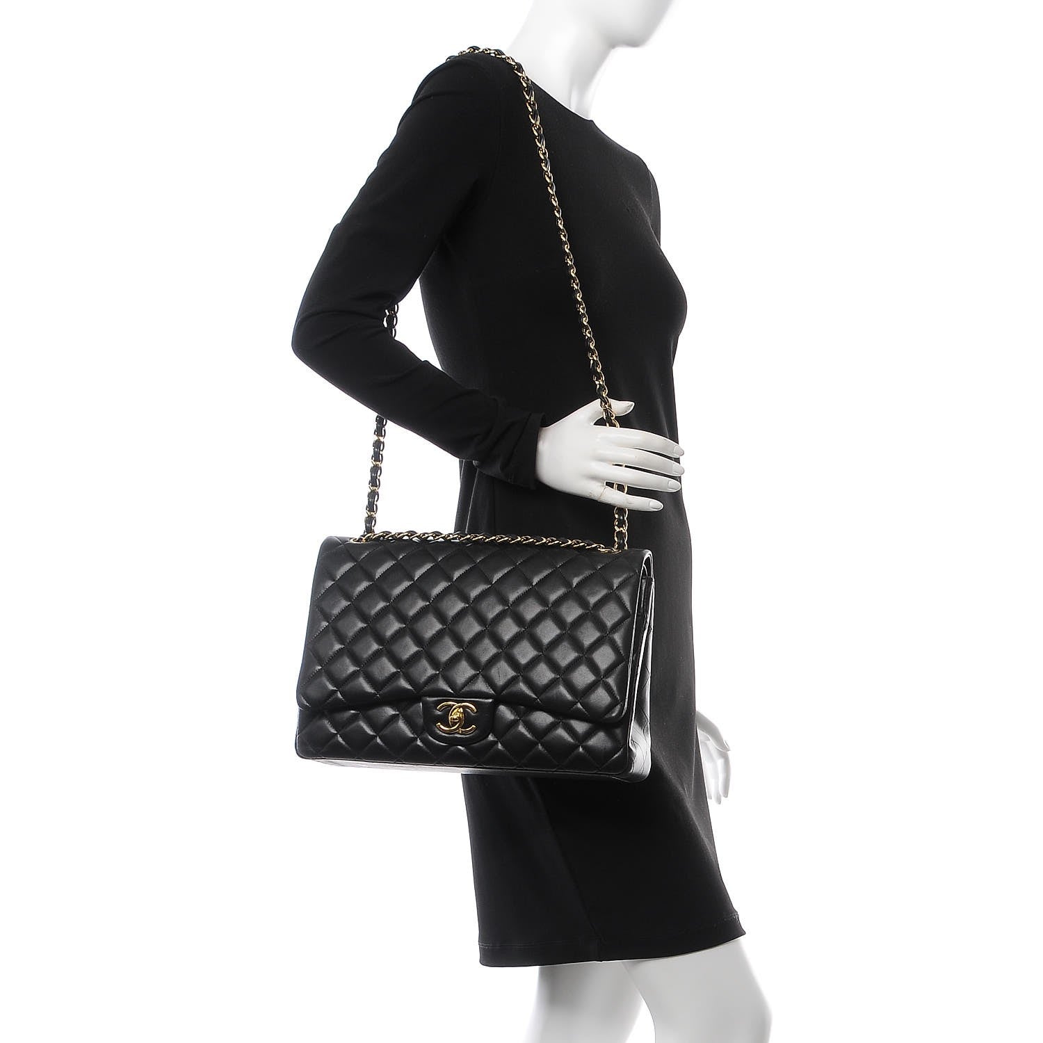 Chanel Lambskin Quilted Maxi Double Flap Black 2 of 15