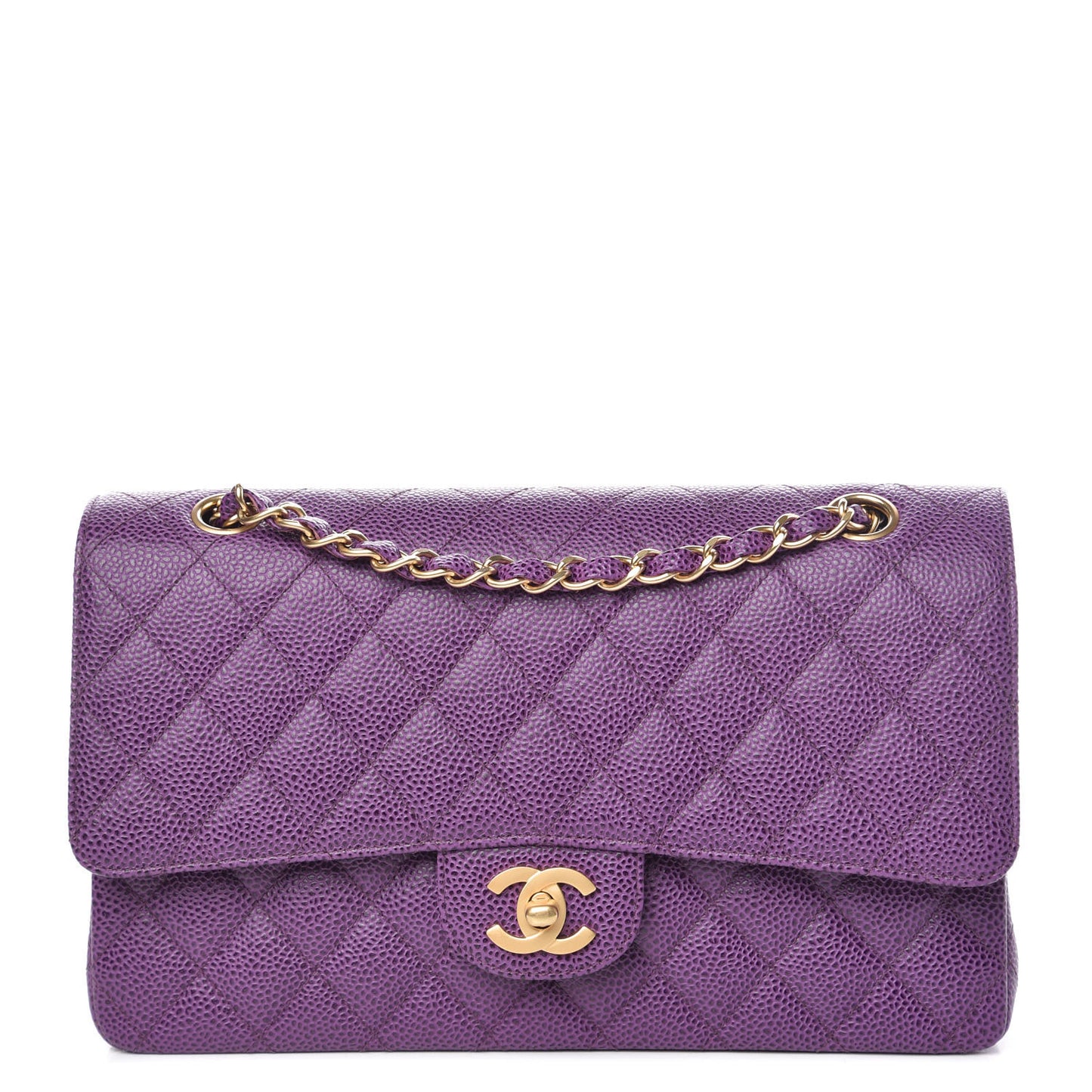 Caviar Quilted Medium Double Flap Dark Purple