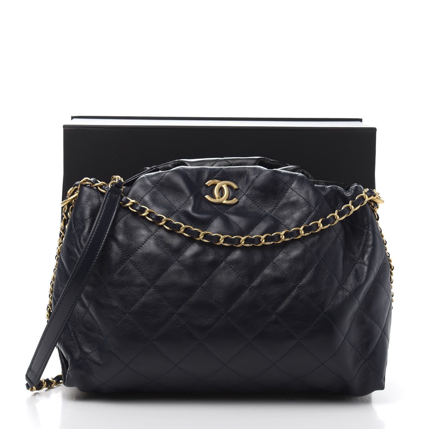 Chanel Calfskin Quilted Coco Shelter Bowling Bag Navy 11 of 11