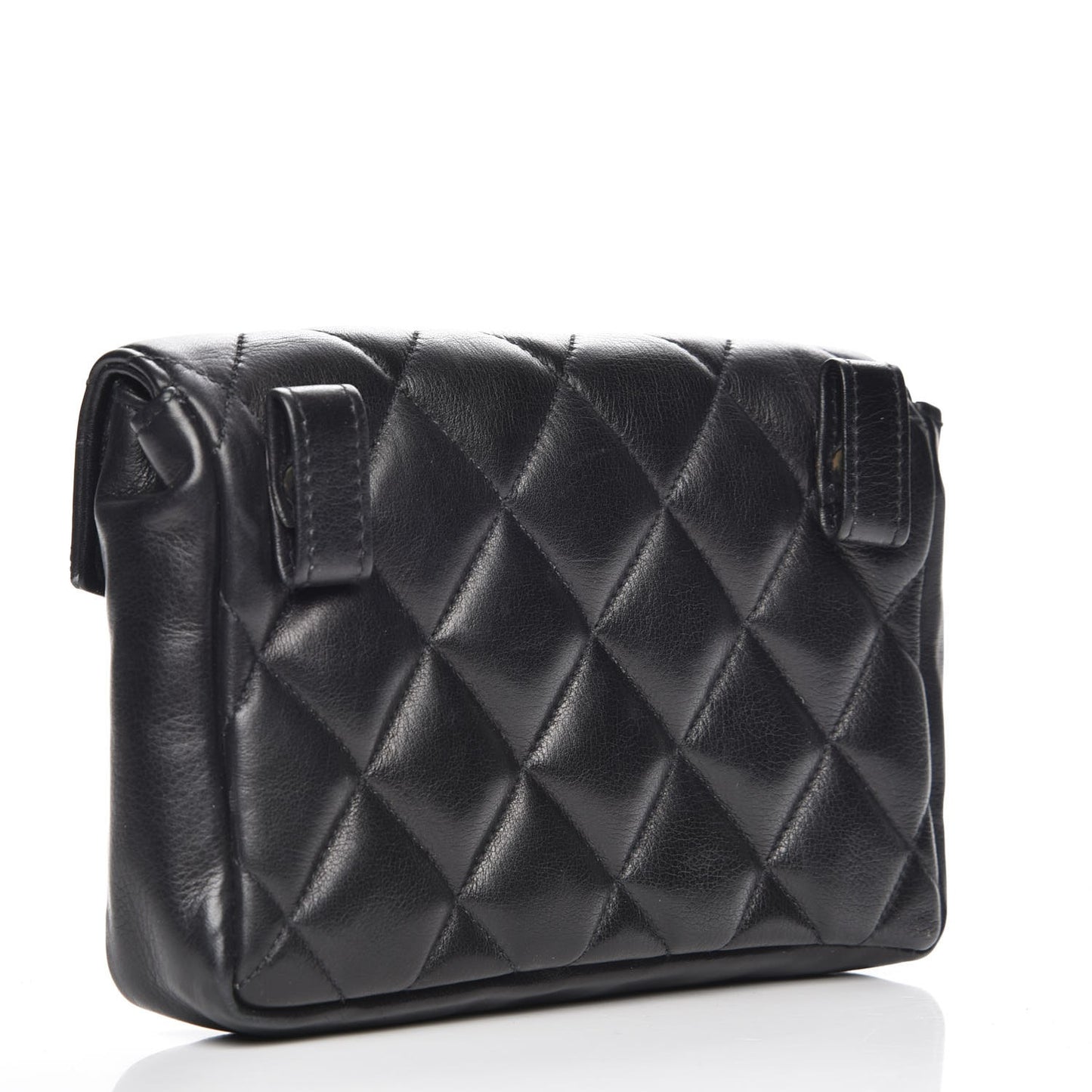 Calfskin Quilted Flap Belt Bag Clutch Black