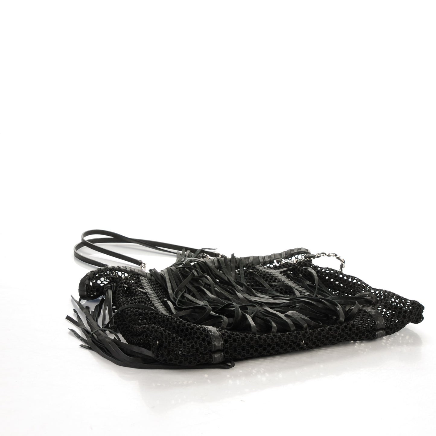 Calfskin Fringe La Madrague Large Tote Black