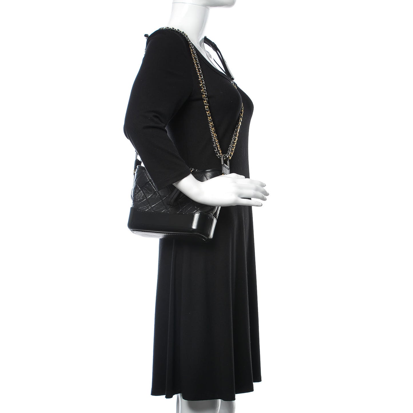 Aged Calfskin Quilted Small Gabrielle Hobo Black