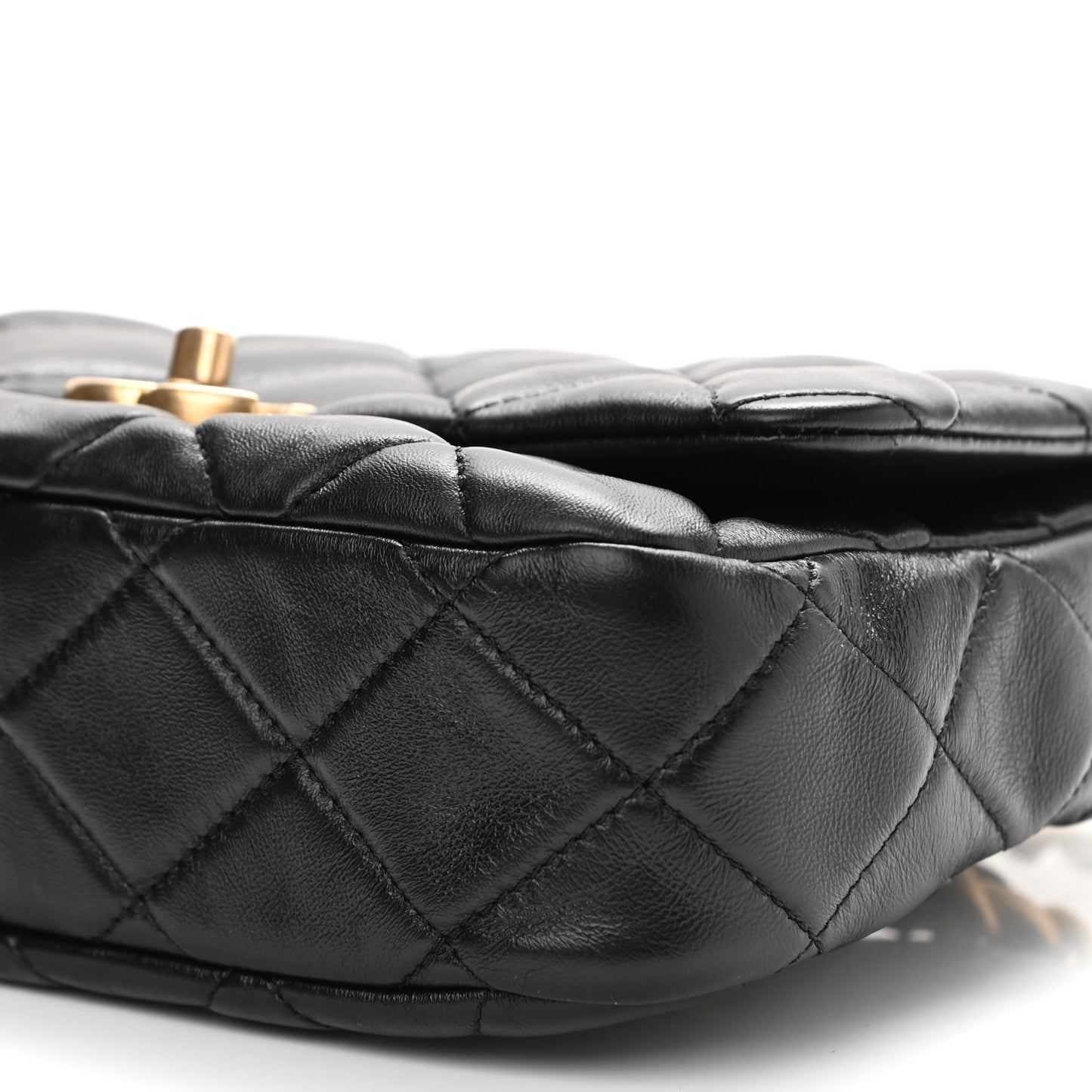 Lambskin Quilted Small Lacquered Chain Flap Black