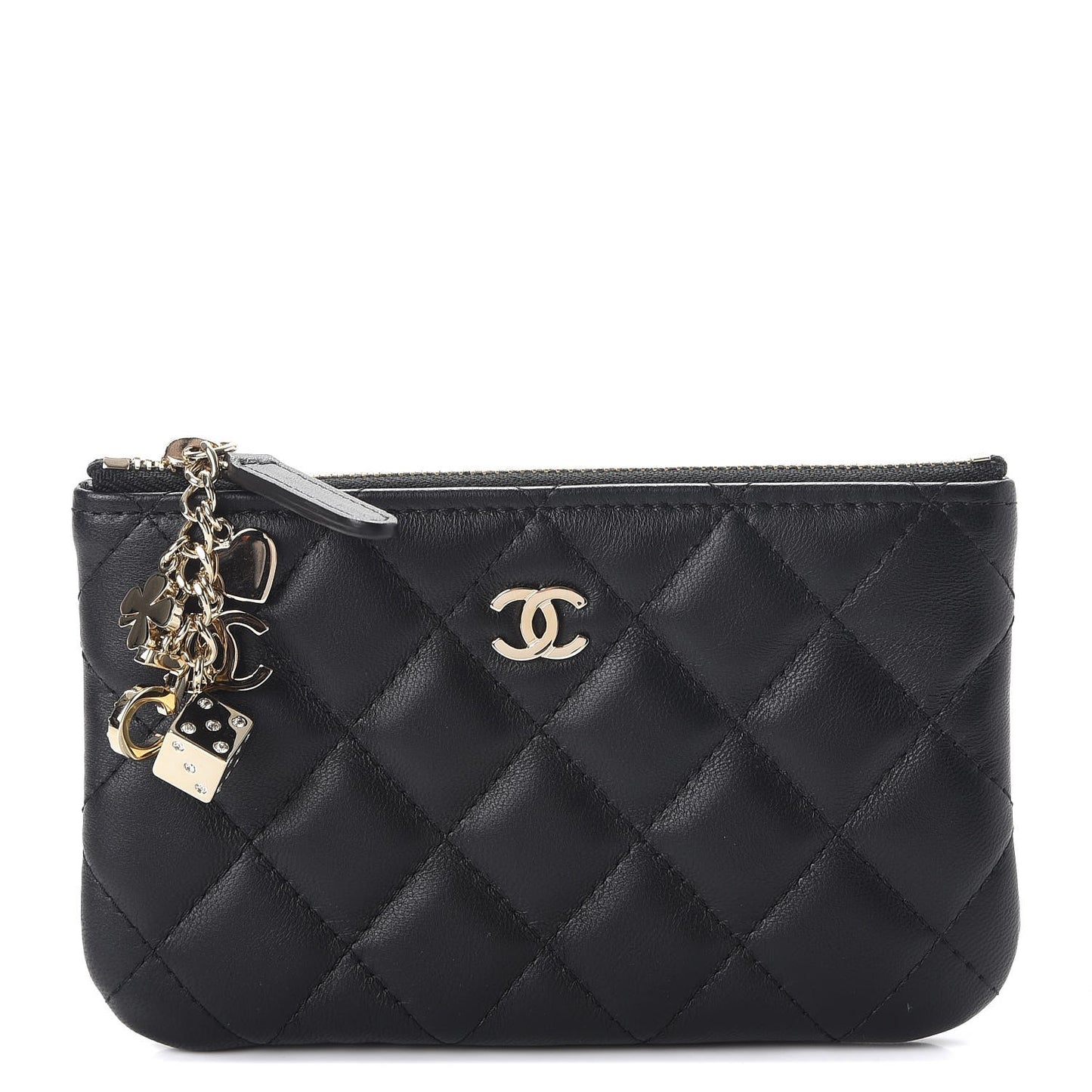 Lambskin Quilted Small Casino Cosmetic Case Black