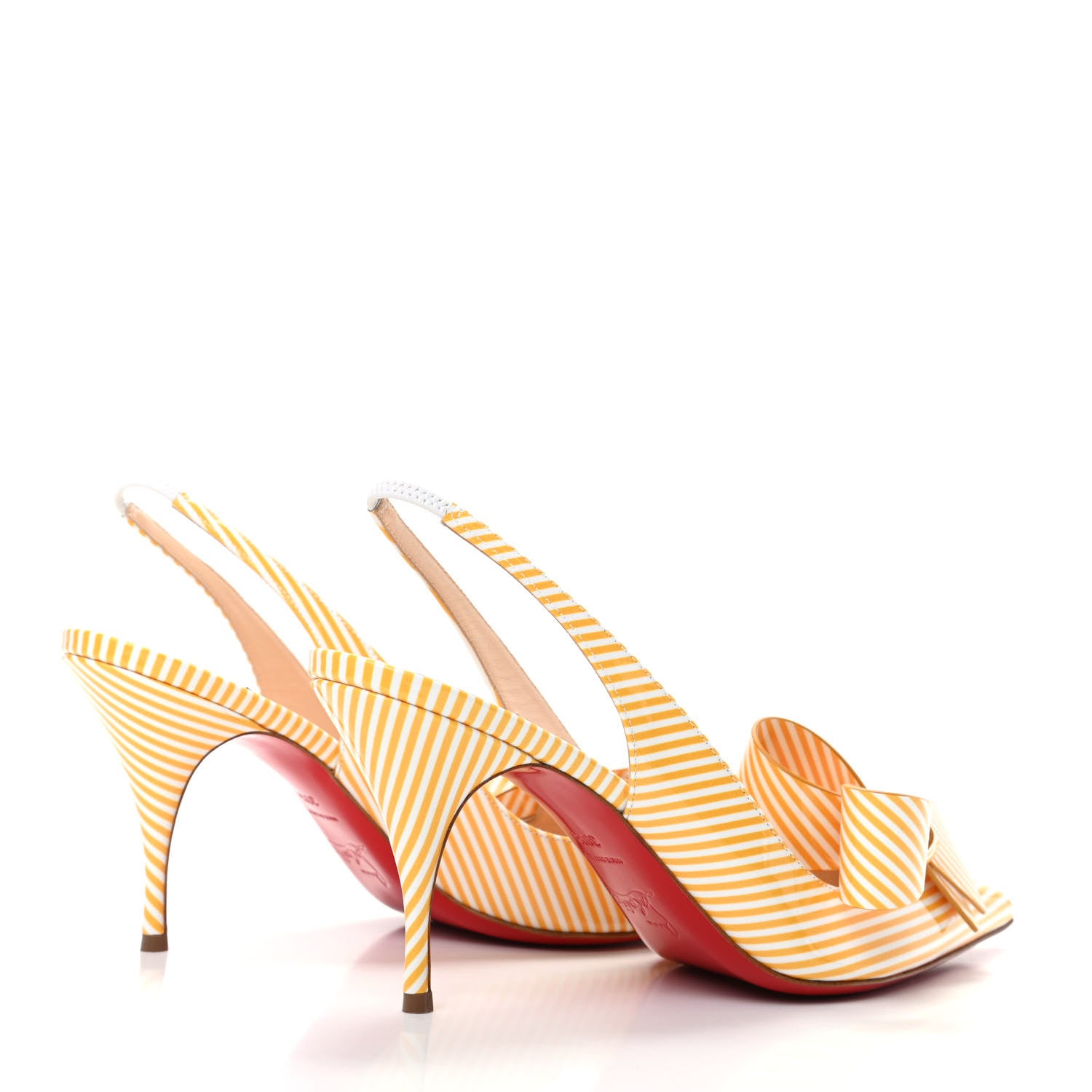 Christian Louboutin Patent Stripes Clare Nodo 80 Pumps 39.5 Banana White 4 of 8