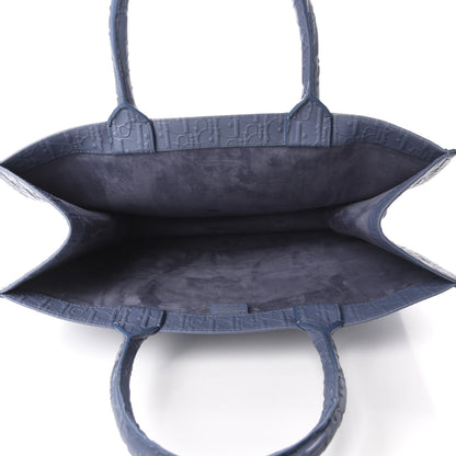 Christian Dior Oblique Calfskin Embossed Book Tote Denim Blue 5 of 11