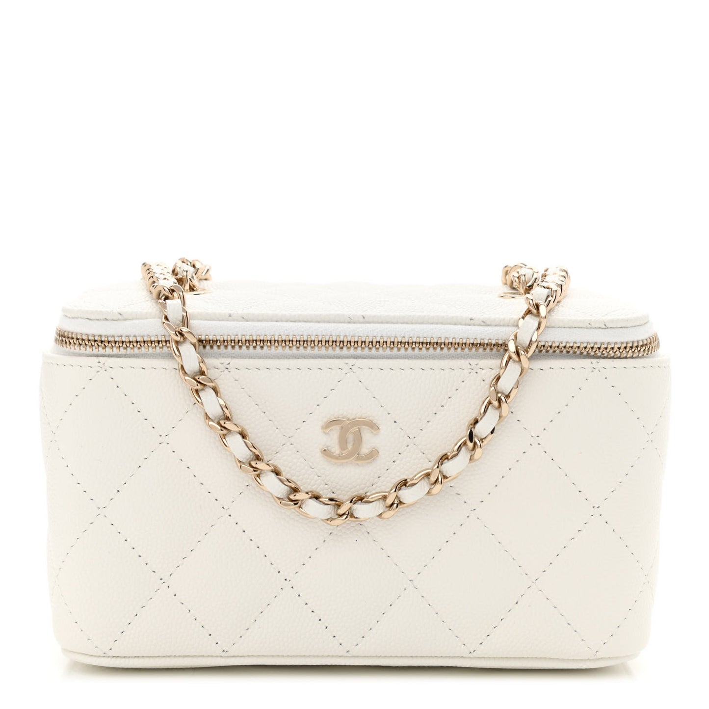 Caviar Quilted Small Vanity Case With Chain White