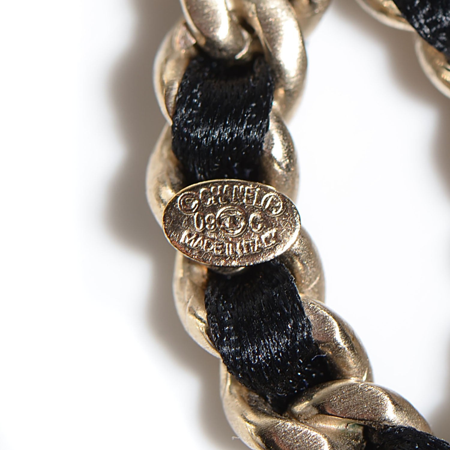 Chanel Satin CC Chain Earrings Light Gold Black 4 of 4