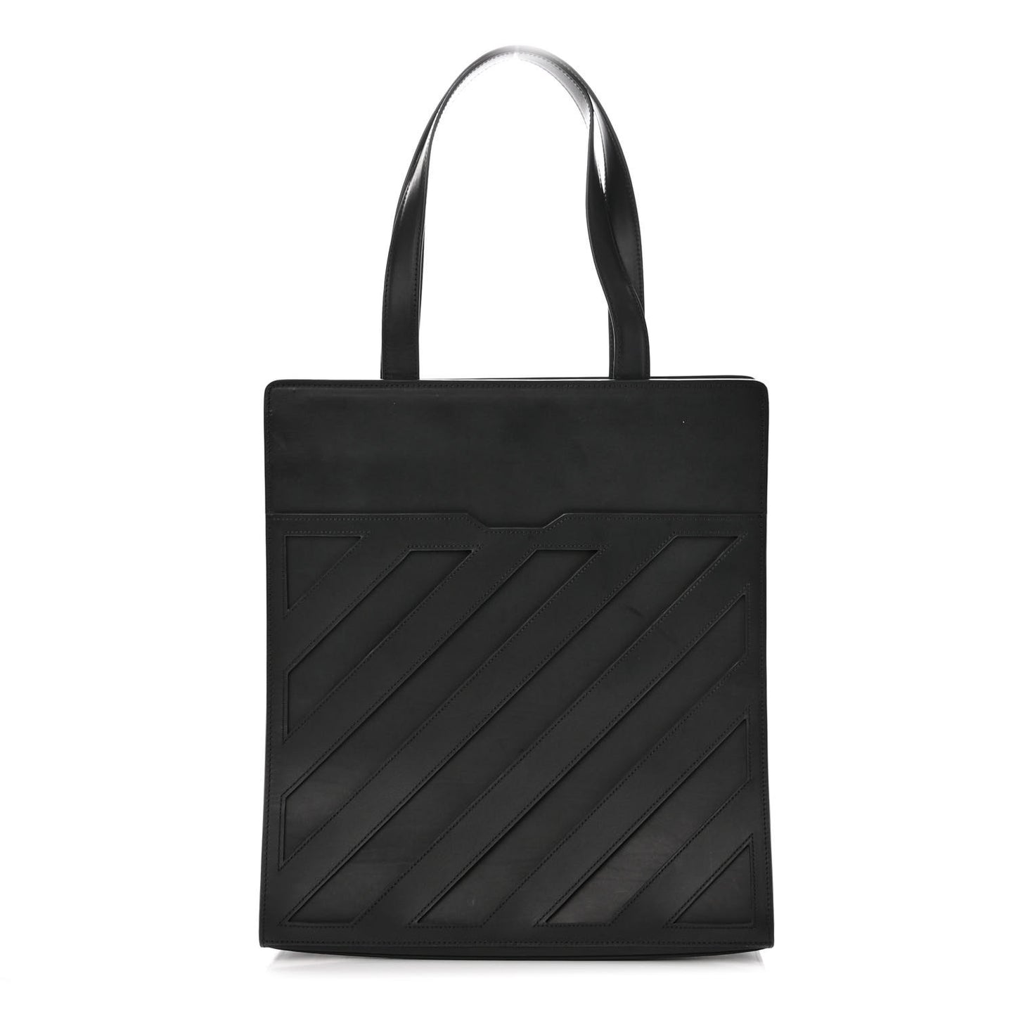Calfskin Striped Diag Tote Black