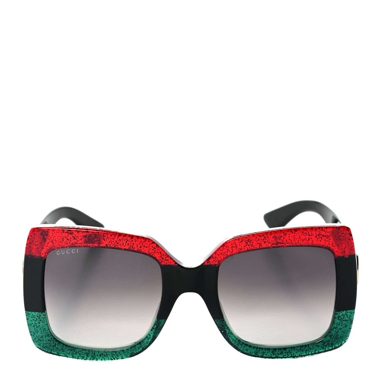 Gucci Acetate Square Frame Sunglasses GG0083S Glitter Red Black Green 3 of 9