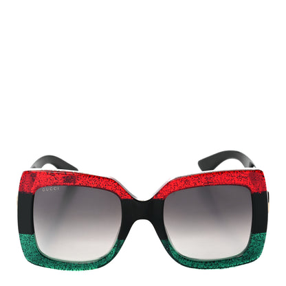 Gucci Acetate Square Frame Sunglasses GG0083S Glitter Red Black Green 3 of 9