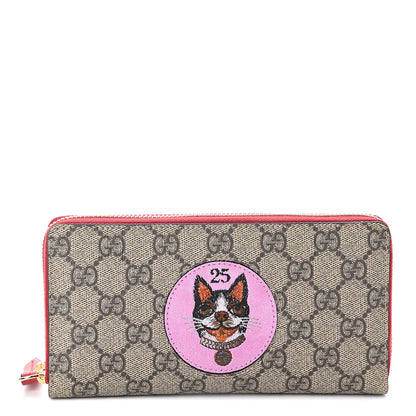 Gucci GG Supreme Monogram Bosco Patch Zip Around Wallet Beige Malva Hibiscus Red 1 of 5