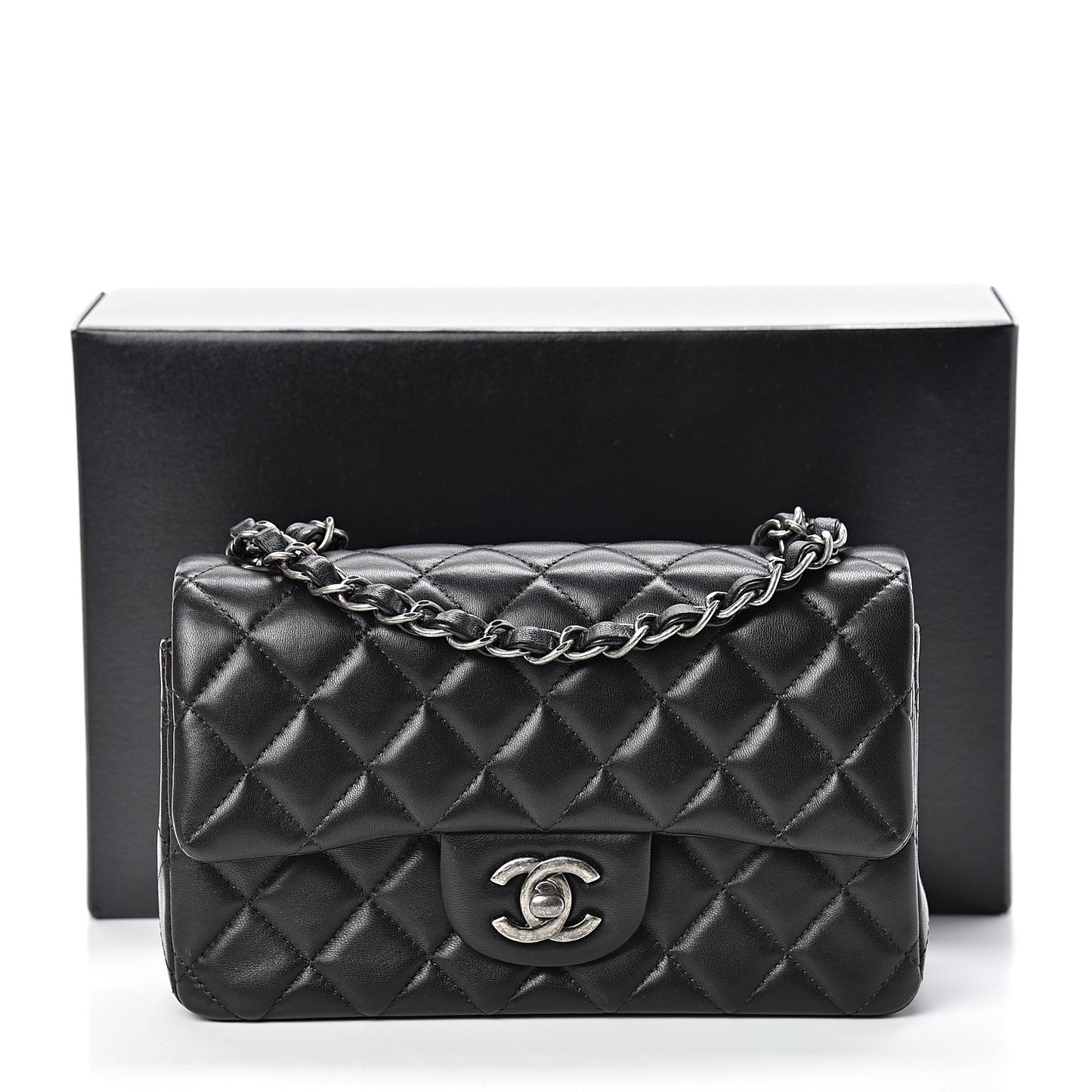 Lambskin Quilted Mini Rectangular Flap Black