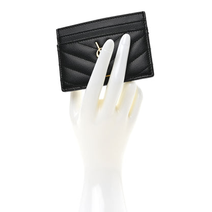 Saint Laurent Grain De Poudre Matelasse Chevron Monogram Credit Card Case Black 2 of 7