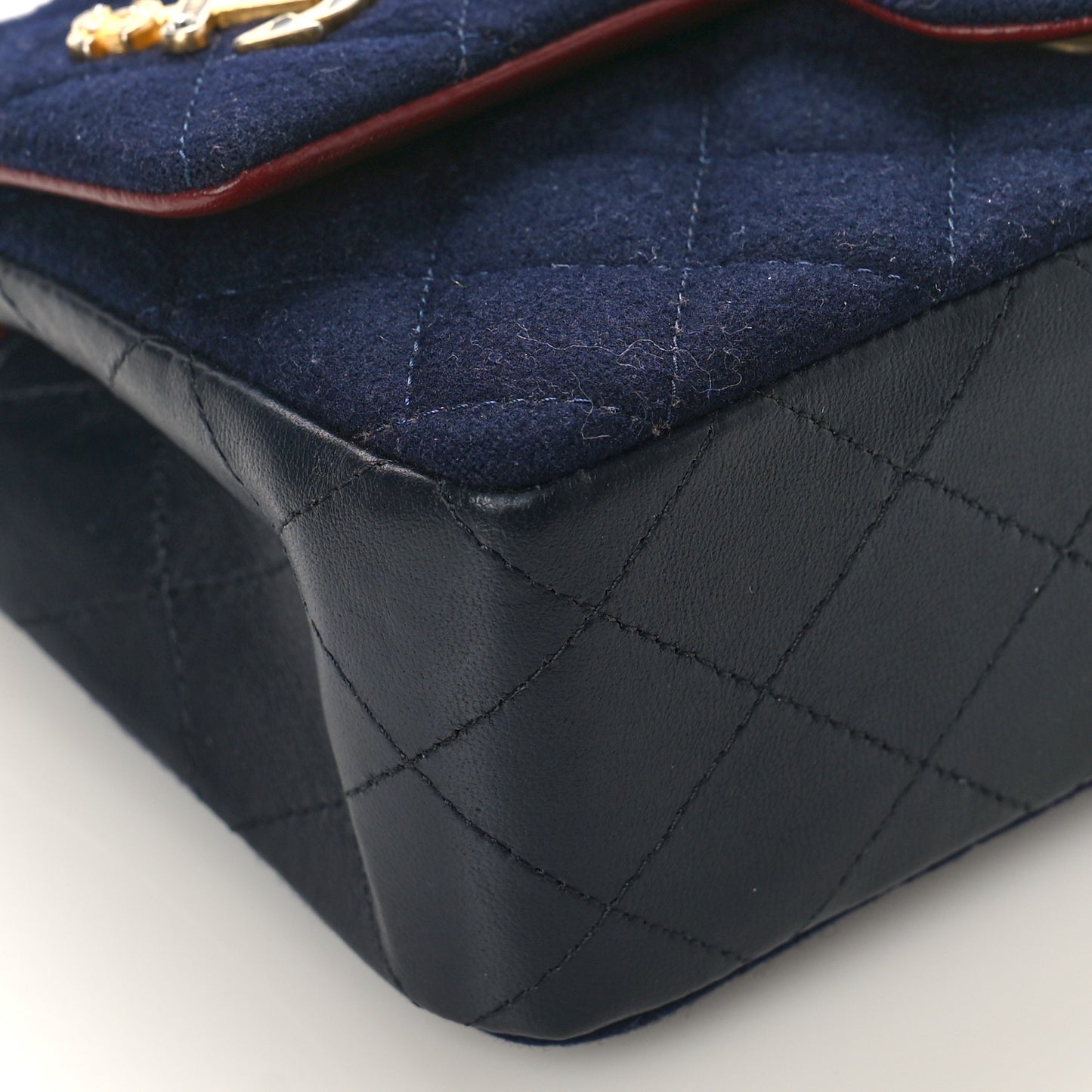 Felt Quilted Paris-Hamburg Charms Mini Rectangular Flap Dark Navy