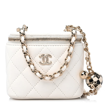 Chanel Lambskin Quilted Enamel Pearl Crush Mini Vanity Case With Chain White 1 of 10