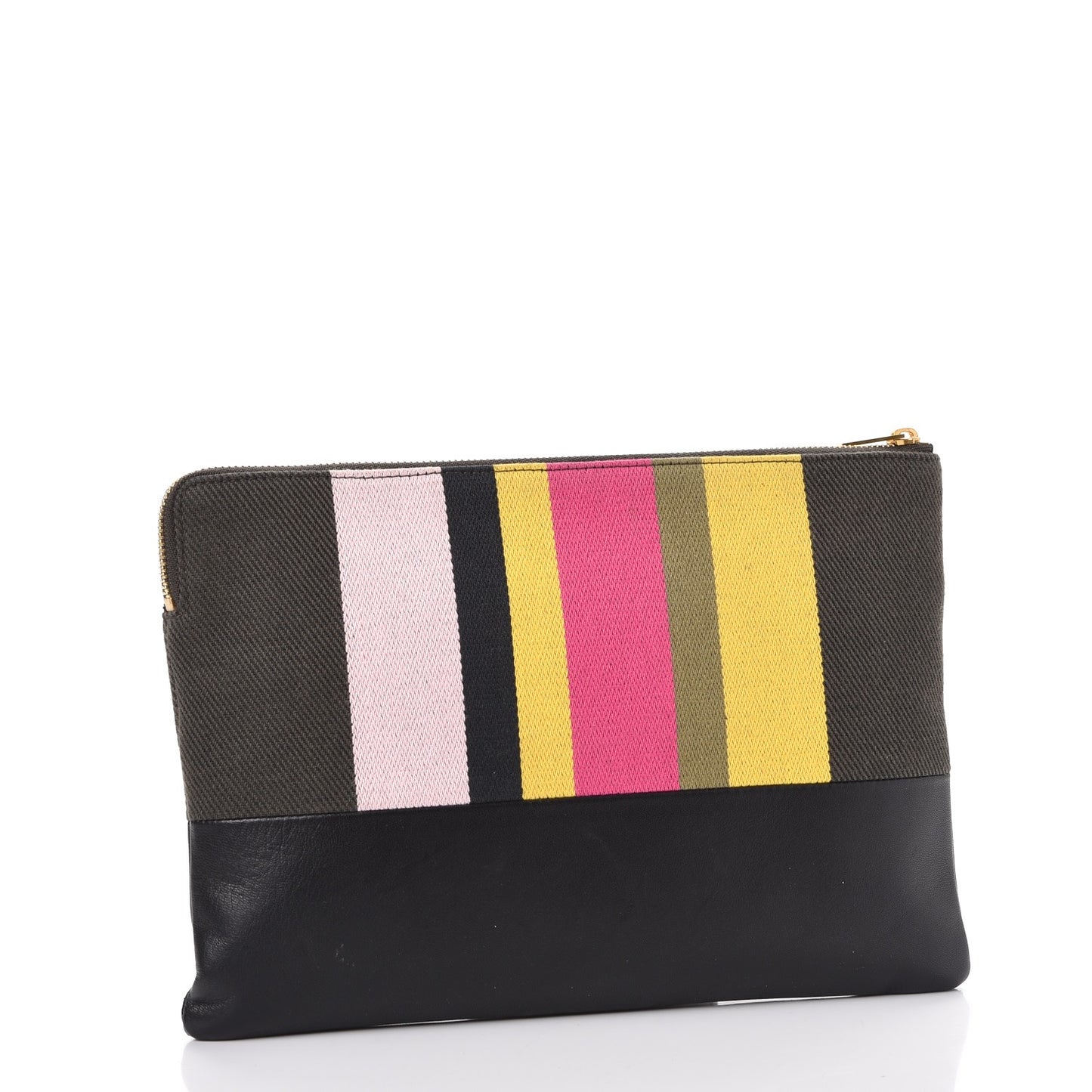 Cotton Canvas Lambskin Striped Solo Clutch Pouch Black