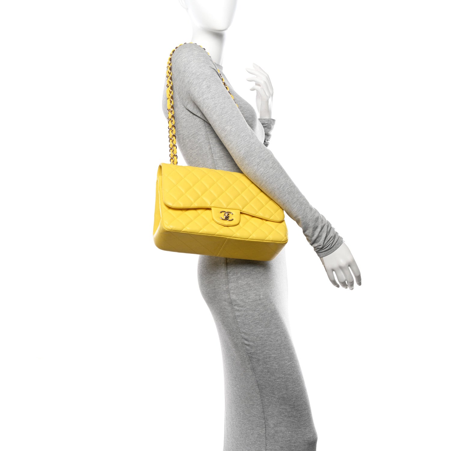 Chanel Lambskin Quilted Jumbo Double Flap Yellow 2 of 13