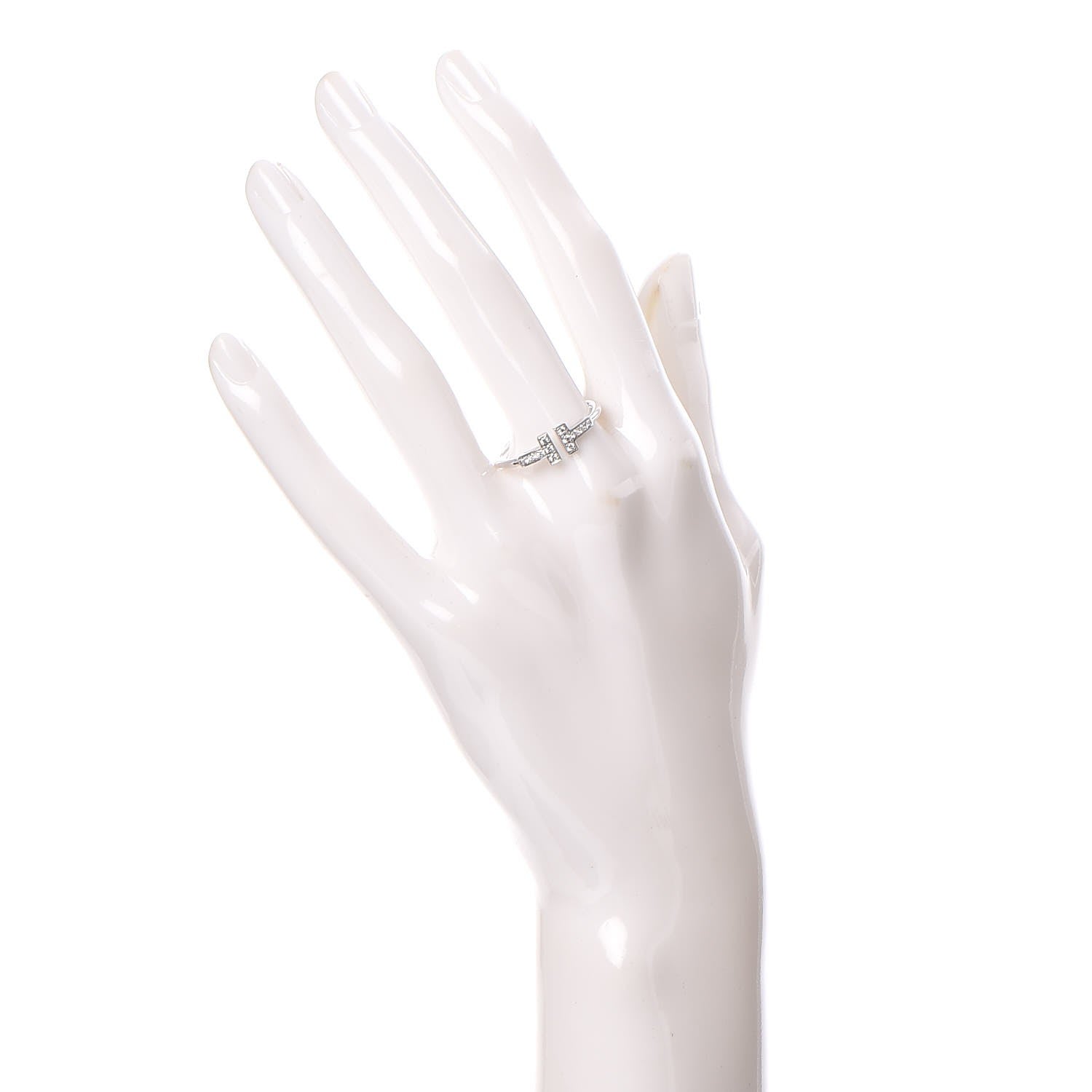 Tiffany 18K White Gold Diamond T Wire Ring 60 9.25 2 of 4