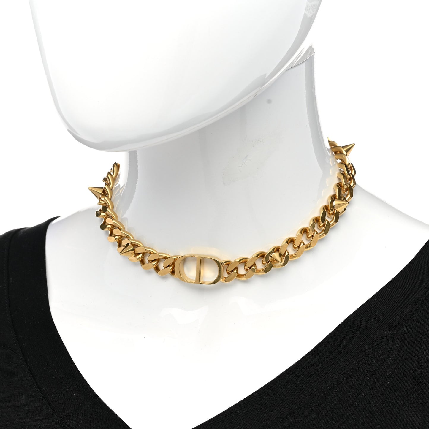 Metal CD Spikes Choker Necklace Gold