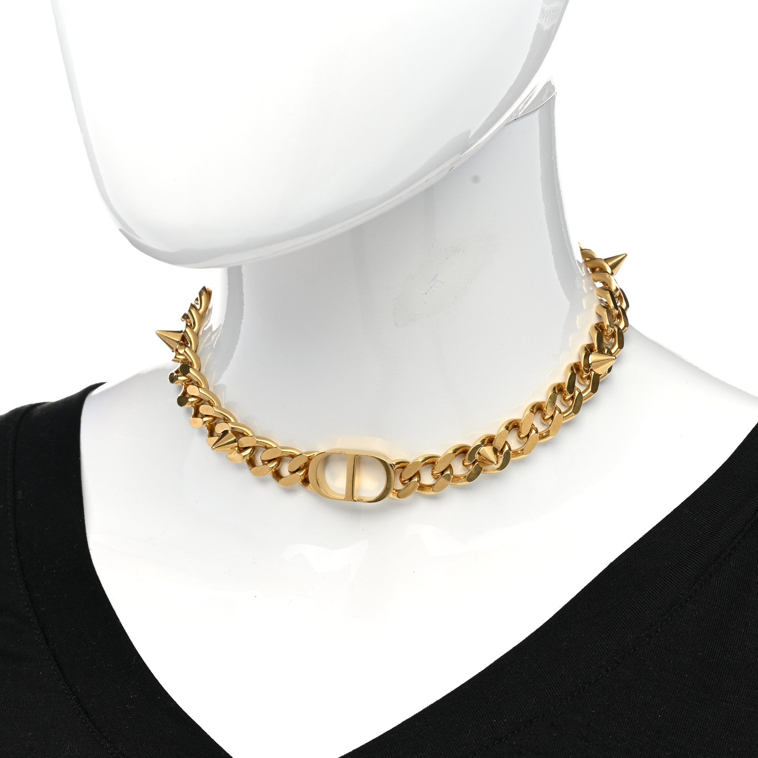 Christian Dior Metal CD Spikes Choker Necklace Gold 2 of 5