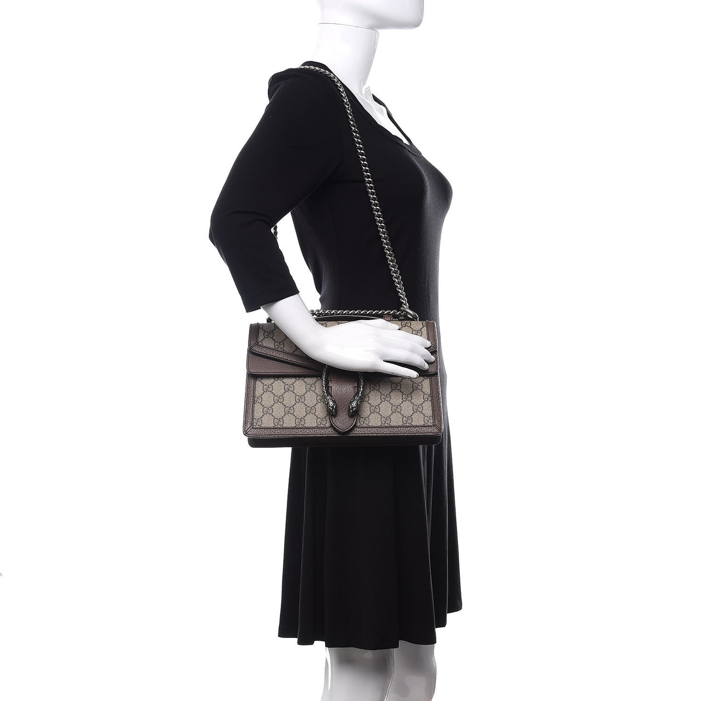 GG Supreme Monogram Textured Dollar Calfskin Top Handle Dionysus Shoulder Bag Beige Ebony New Acero