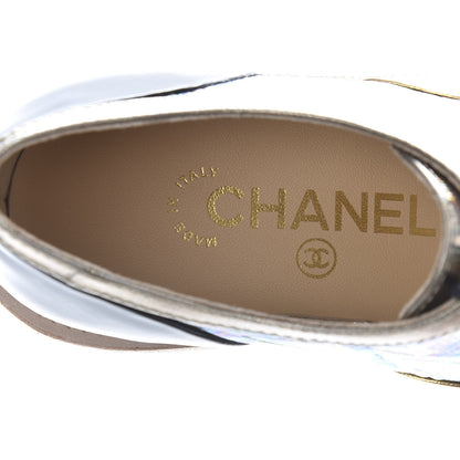 Chanel Metallic Goatskin Patent Calfskin Lizard Lace Up Loafers 37 Light Gold Black Multcolor 7 of 9