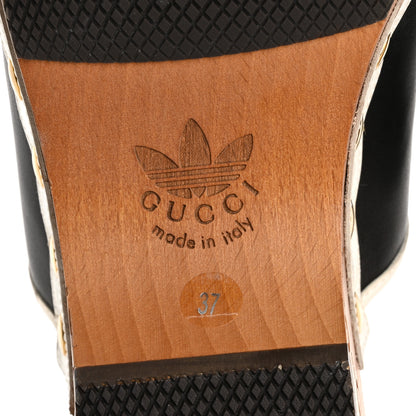 Gucci X ADIDAS Quebec Calfskin Quentin Goatskin Horsebit Trefoil Clog Mules 37 Black Off White 8 of 14