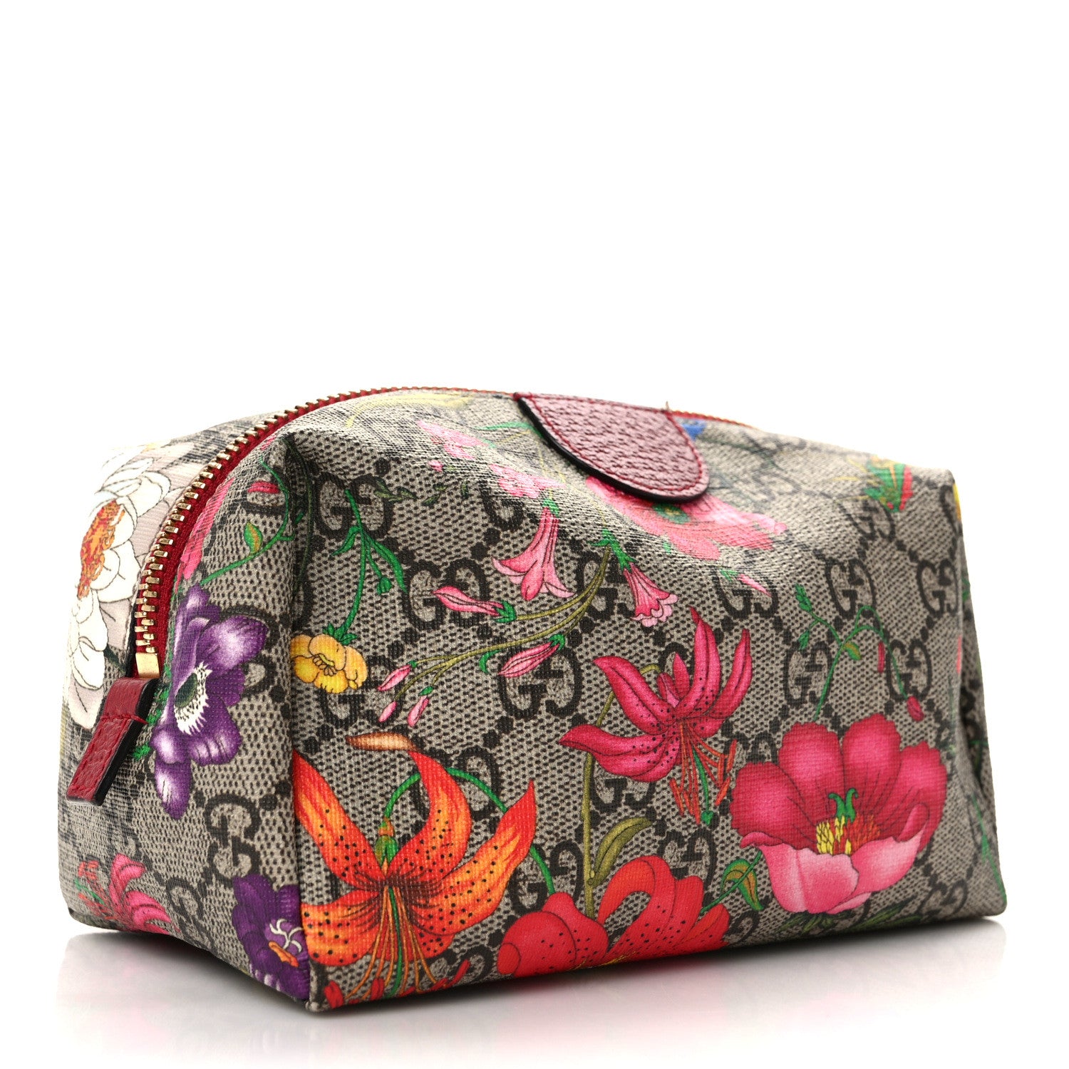 Gucci Soft GG Supreme Monogram Flora Calfskin Medium Ophidia Cosmetic Case Beige Ebony Multicolor Rosso 3 of 9