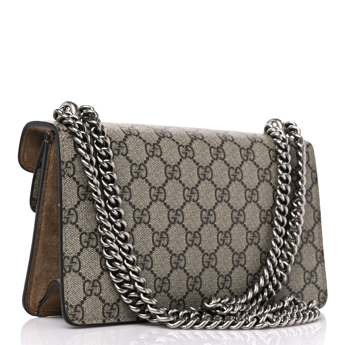 GG Supreme Monogram Suede Crystal Small Dionysus Shoulder Bag Beige Ebony Taupe