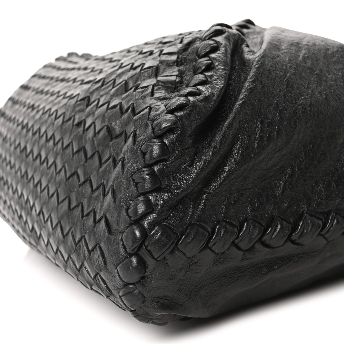 Grained Lambskin Intrecciato Large Shoulder Bag Black
