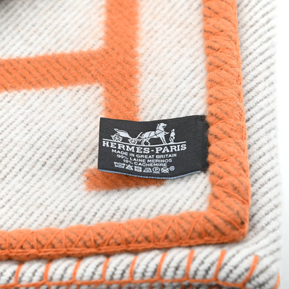 Hermes Wool Cashmere Signature Classic Avalon Blanket Ecru Potiron 3 of 3