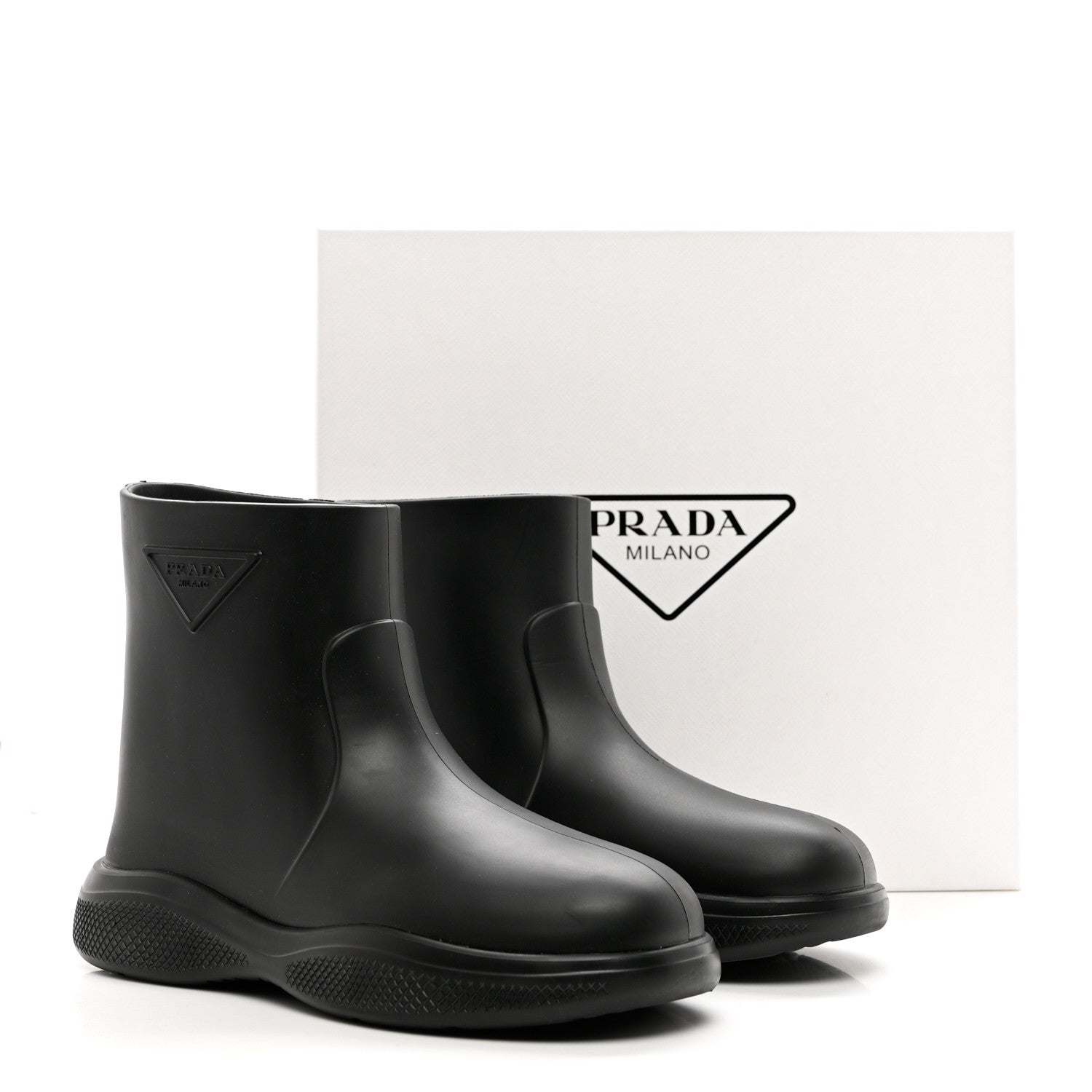 Prada Soft Mellow Rubber Triangle Logo Embossed Womens 25mm Booties 37 Black 9 of 9
