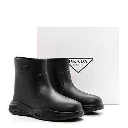 Prada Soft Mellow Rubber Triangle Logo Embossed Womens 25mm Booties 37 Black 9 of 9