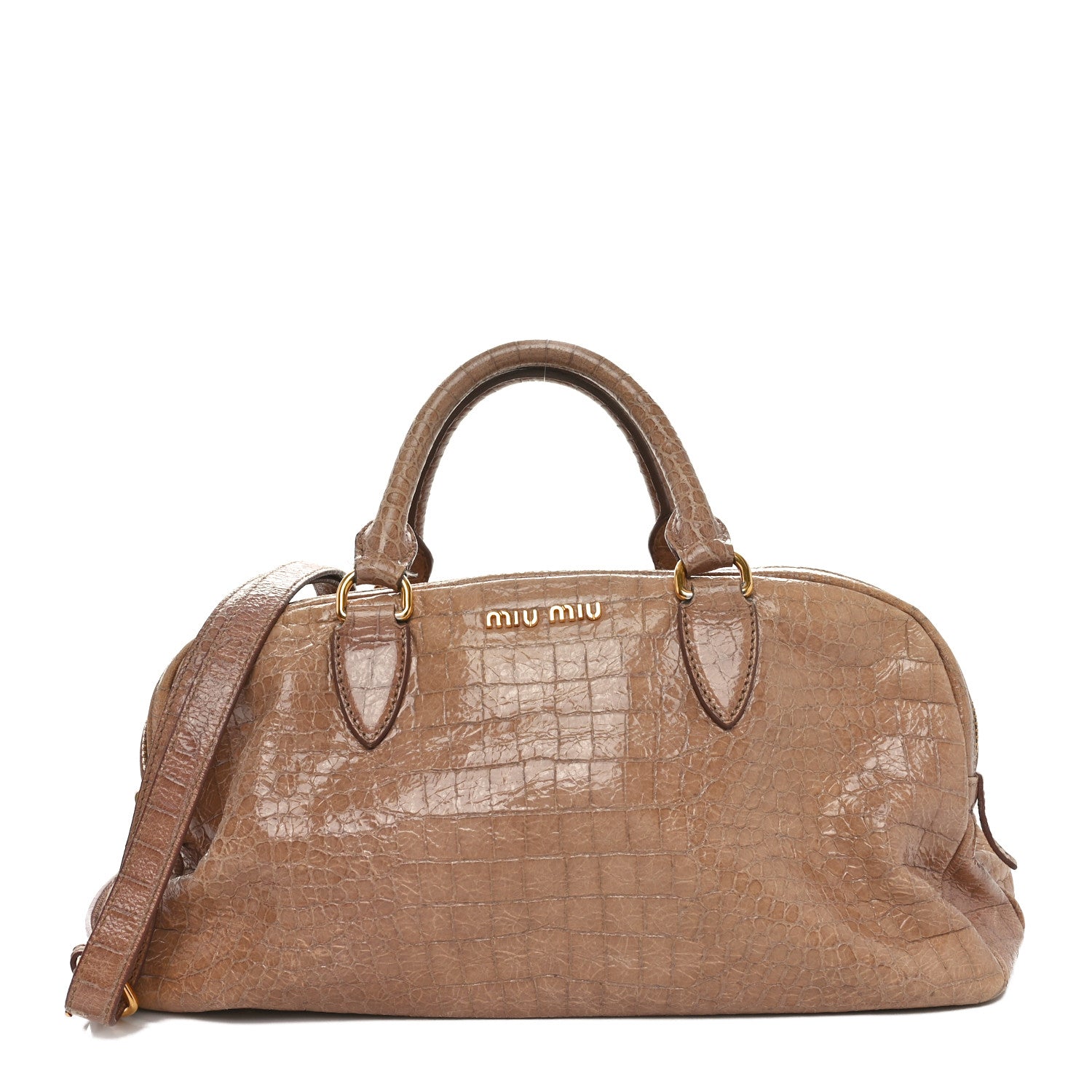 Miu Miu Calfskin Crocodile Embossed Shoulder Bag Beige 1 of 10