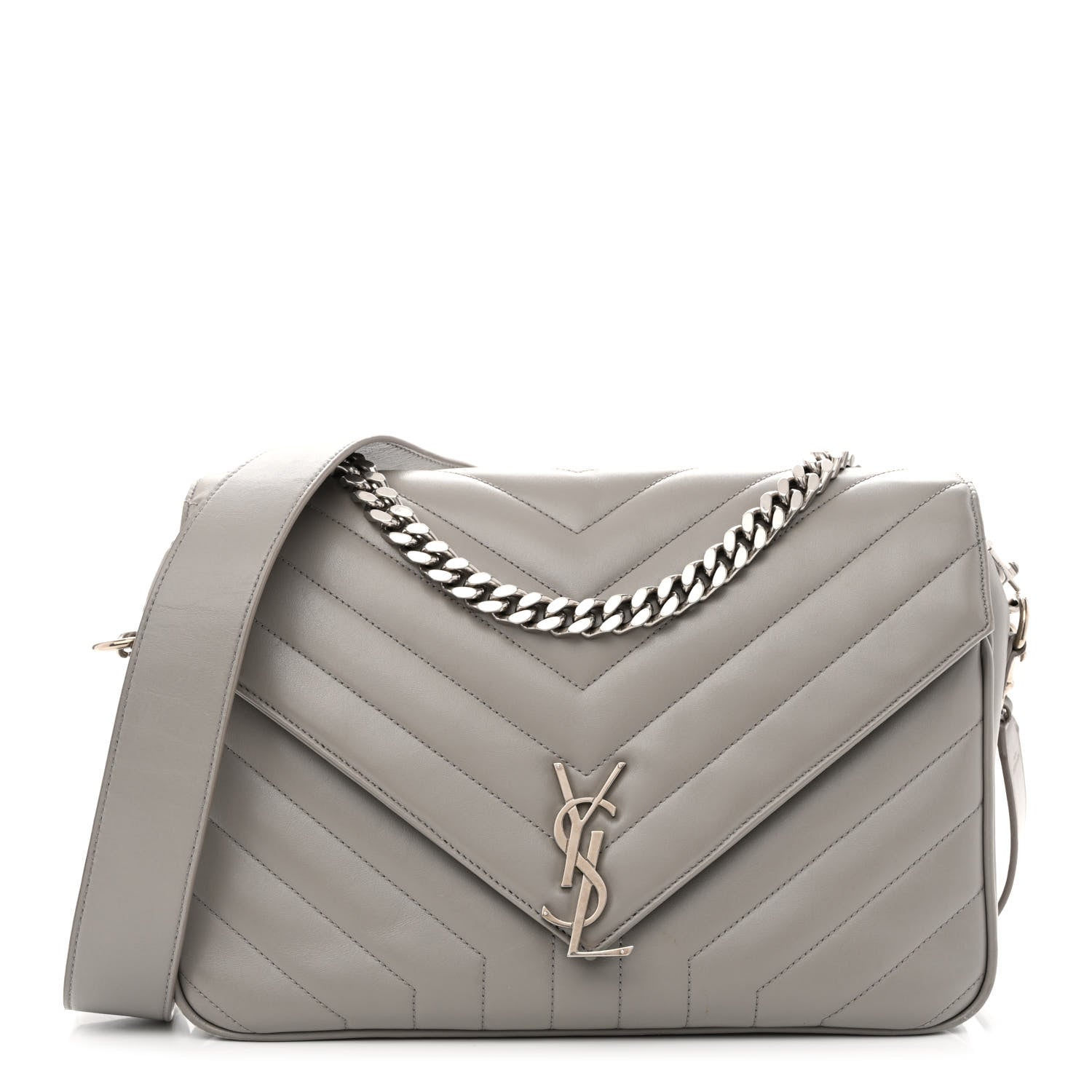 Saint Laurent Calfskin Y Quilted Monogram Loulou Shoulder Bag Pearl Grey 1 of 13