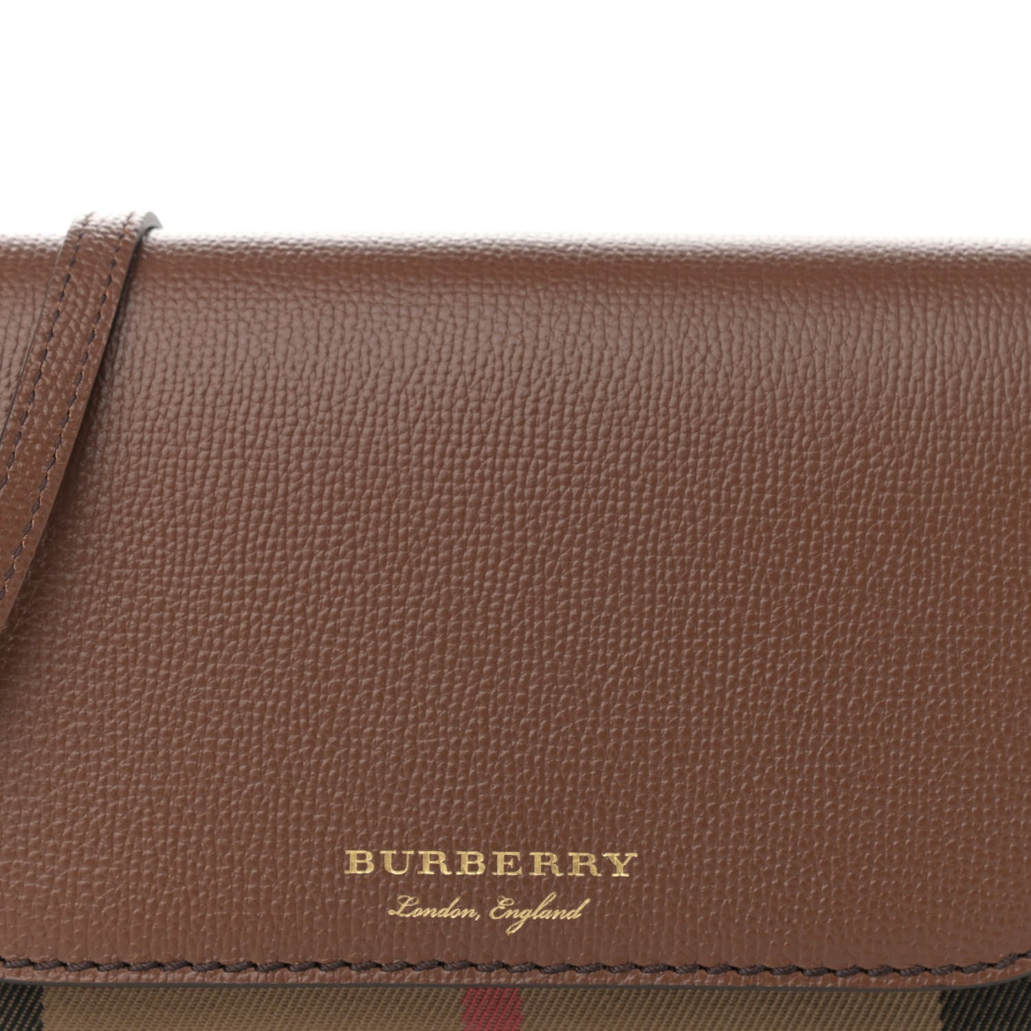 Burberry Grained Calfskin House Check Tartan Mix Hampshire Wallet On Chain Tan 8 of 10