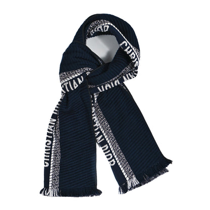 Christian Dior Wool Silk Oblique University Reversible Scarf Navy Blue 1 of 3