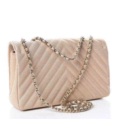 Chanel Metallic Caviar Chevron Quilted Medium Statement Flap Beige 3 of 9