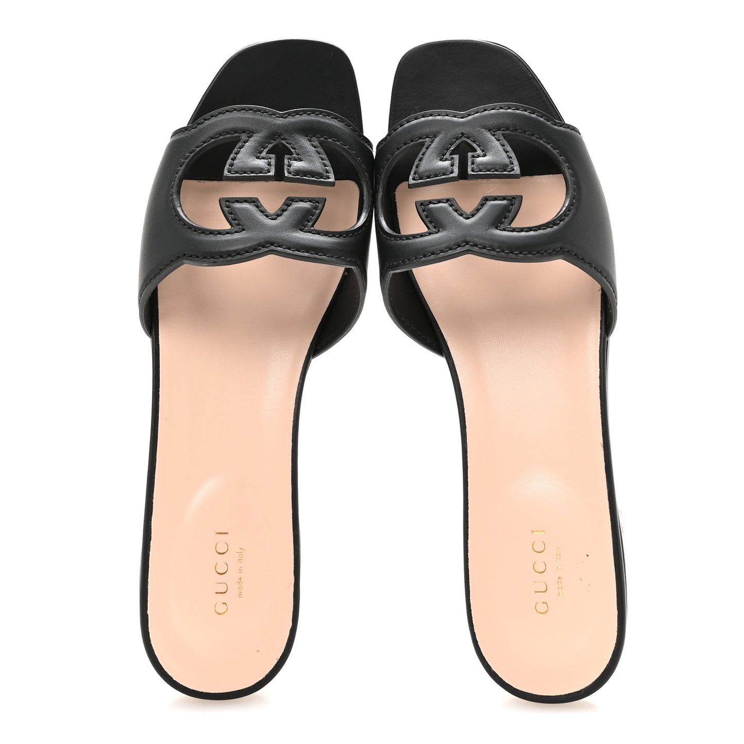 Cosmos Softy Calfskin Interlocking G Cut Out Slide Sandals 39 Black