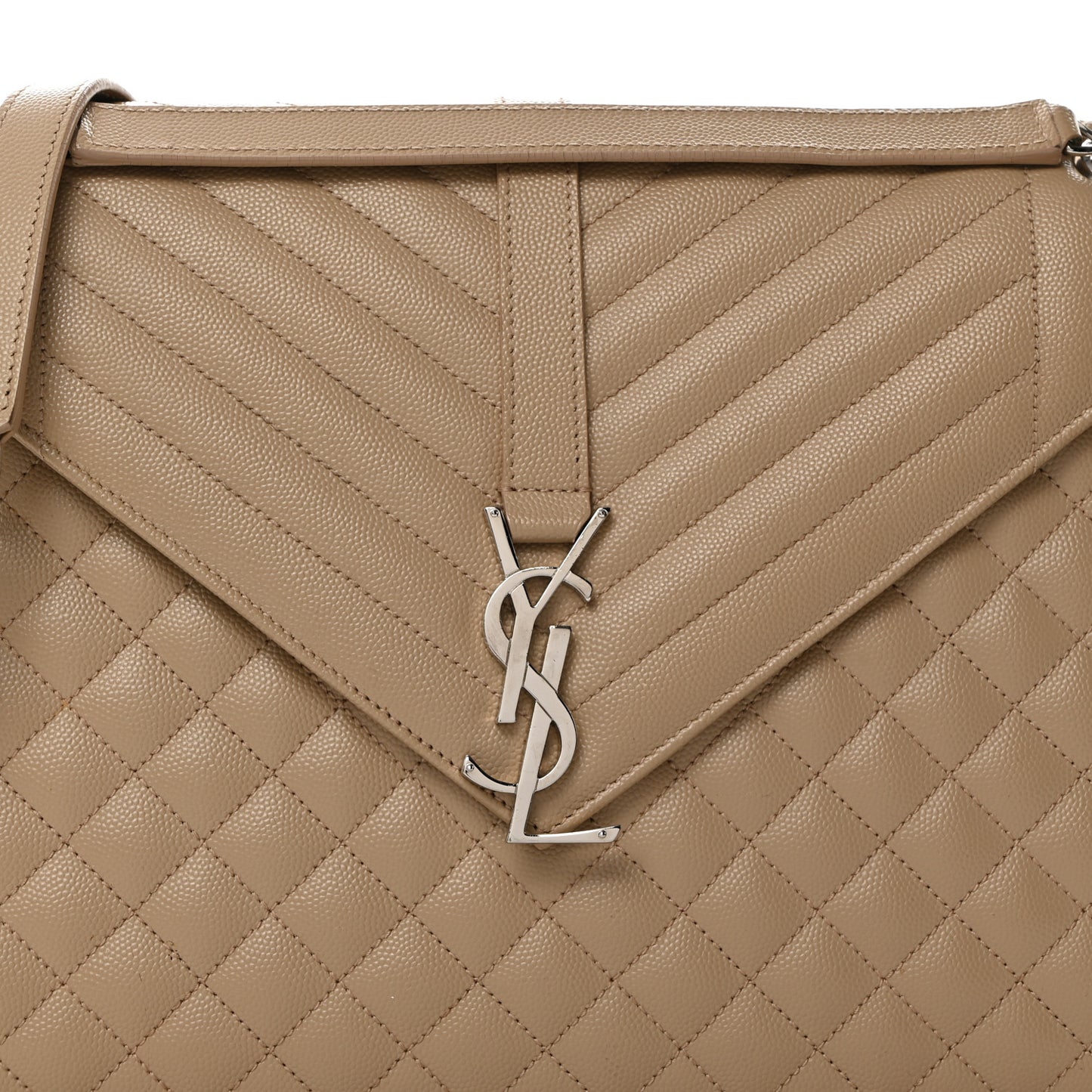 Grain De Poudre Textured Mixed Matelasse Large Triquilt Monogram Satchel Dark Beige