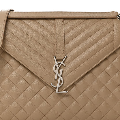 Saint Laurent Grain De Poudre Textured Mixed Matelasse Large Triquilt Monogram Satchel Dark Beige 8 of 10