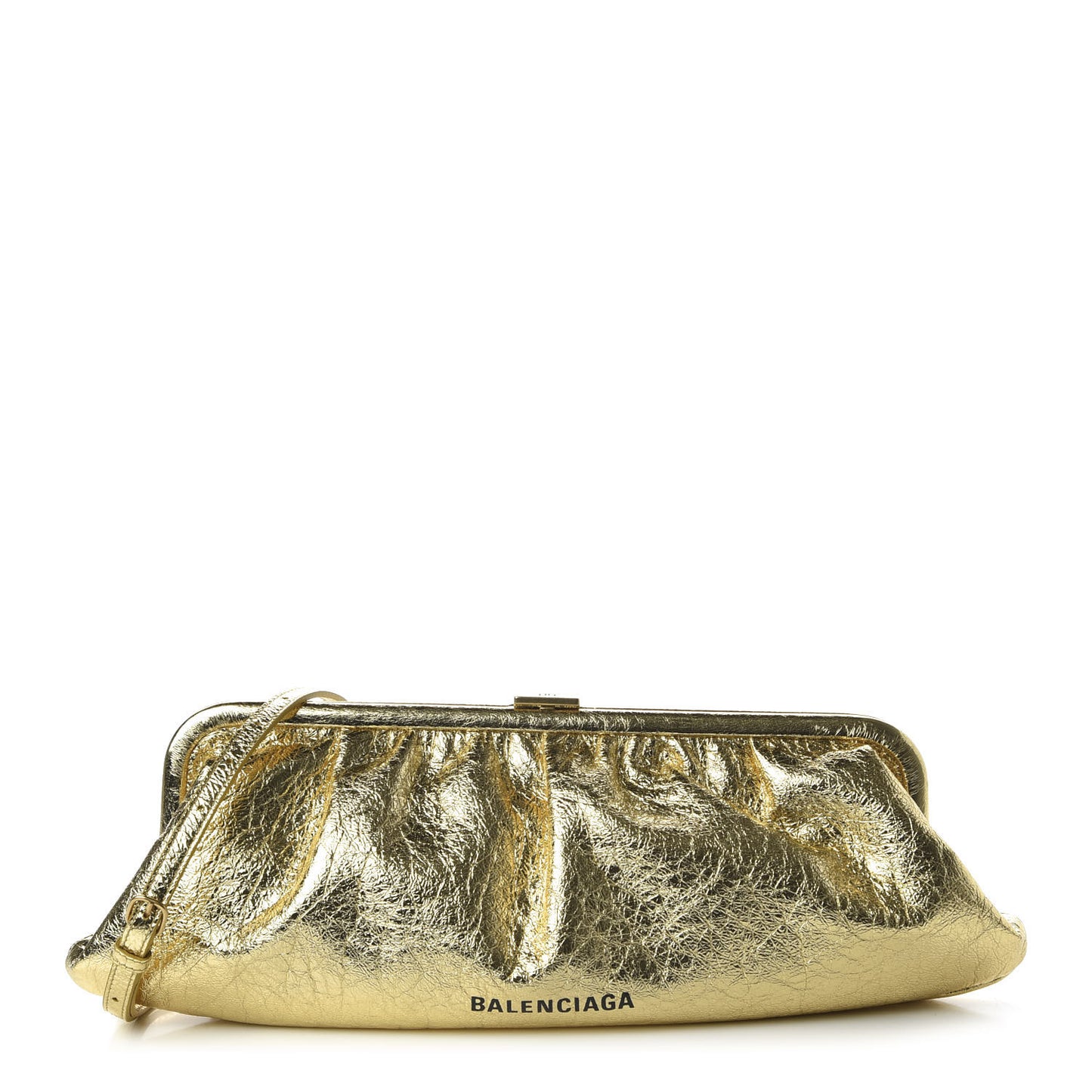 Metallic Textured Calfskin Logo XL Cloud Clutch Gold