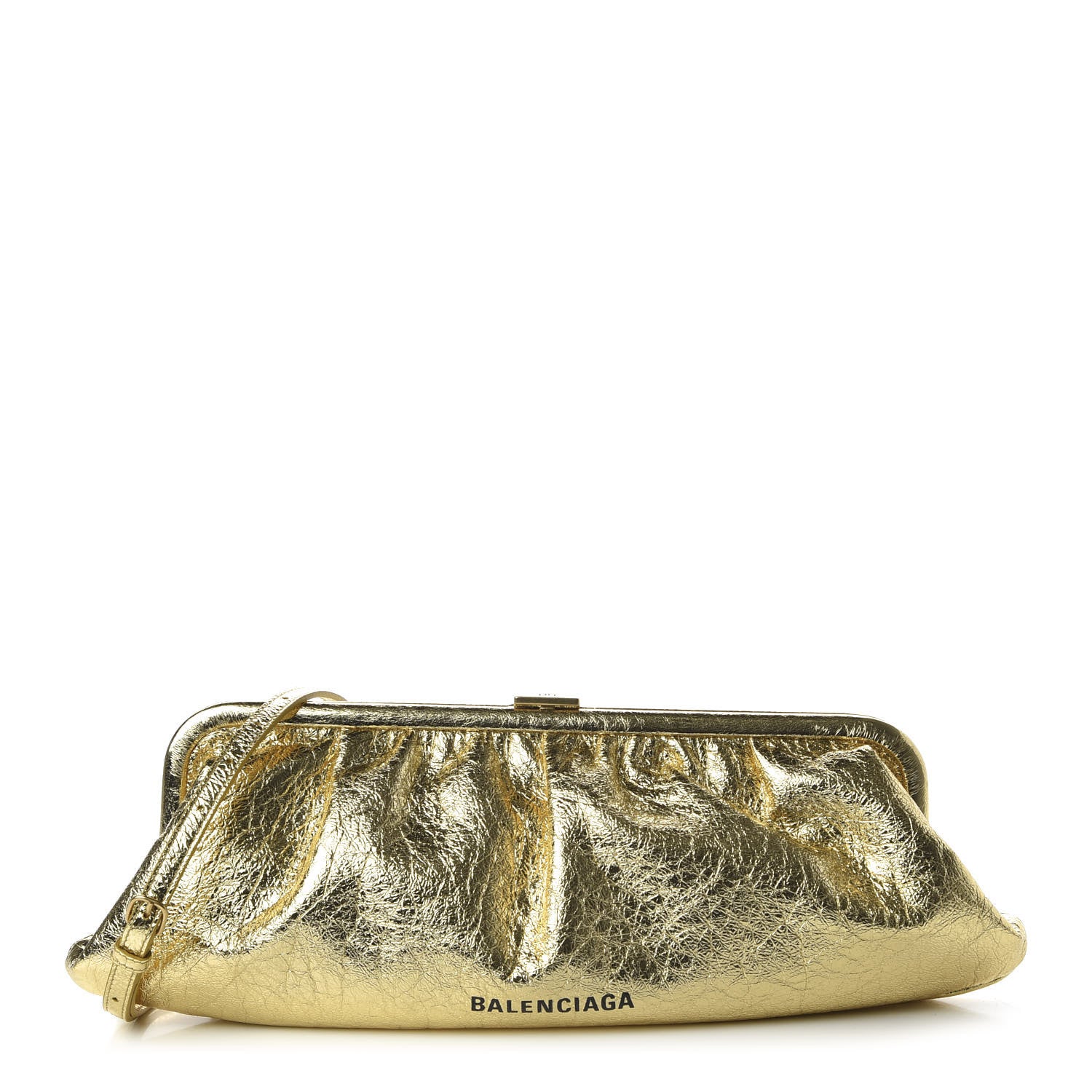 Balenciaga Metallic Textured Calfskin Logo XL Cloud Clutch Gold 1 of 9