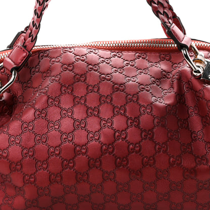 Gucci Metallic Guccissima Medium Bamboo Bar Tote Red 8 of 10