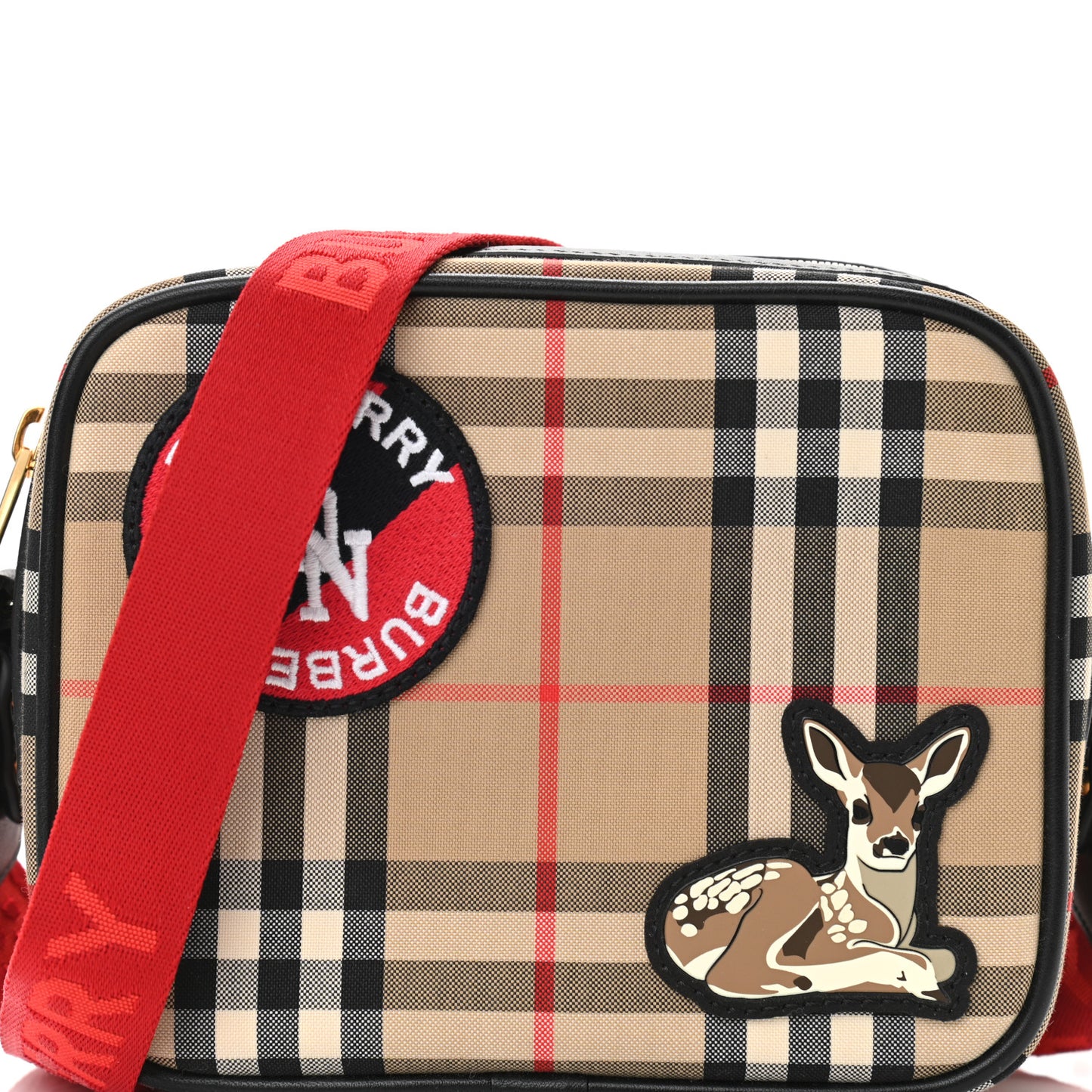 Vintage Check Calfskin Deer Camera Bag Archive Beige