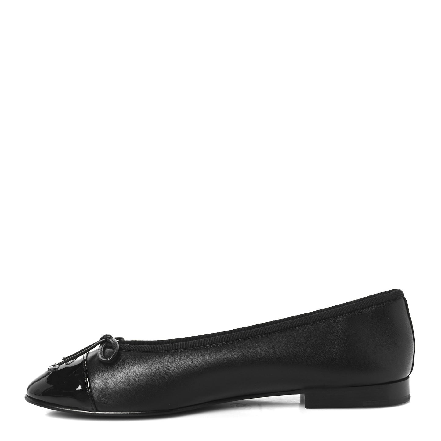 Lambskin Patent Cap Toe Ballerina Flats 38 Black